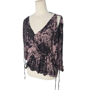 Free People Tie Dye Cold Shoulder‎ Peasant Blouse Mauve Black Size Small